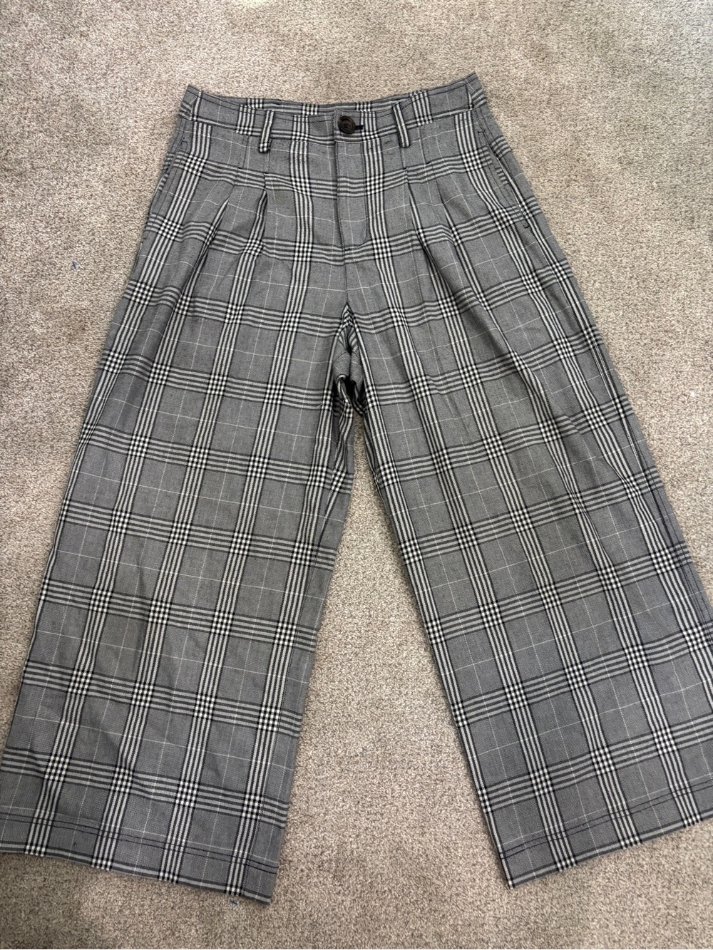 Madewell Pleated Wide-Leg cropped  Pants in Plaid Size 8
